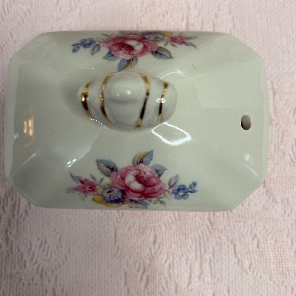 Vtg Windsor by James Sadler Cube Pink Rose Floral Bouquet Teapot with Lid Gold - Picture 6 of 16